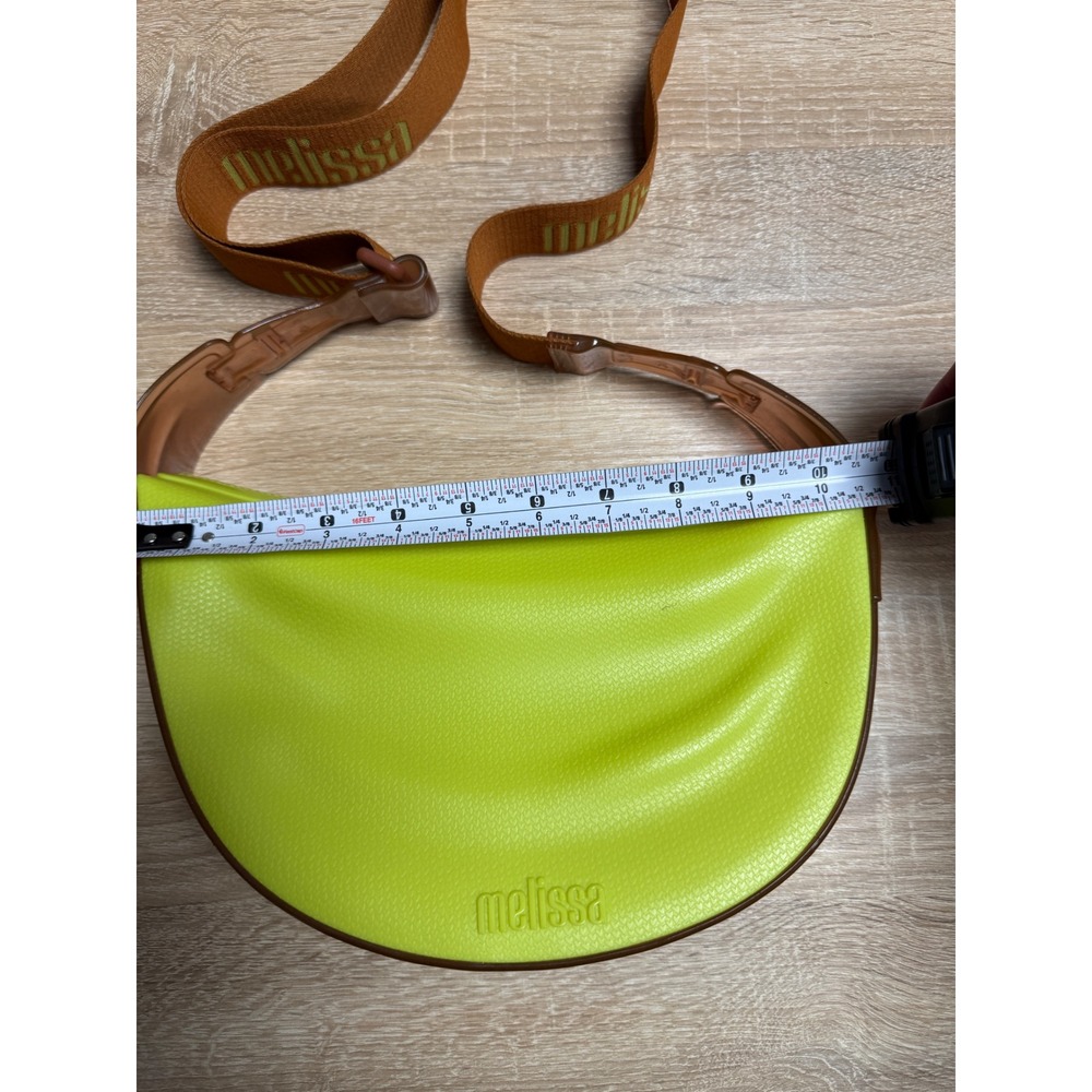 Melissa Moon Bag Neon Lime Green Brown PVC Crossbody Hobo Adjustable Logo Strap - Picture 2 of 7